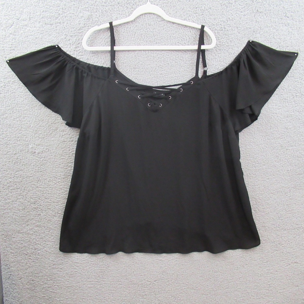 Torrid Womens Shirt Plus Size 4X Black Cold Shoulder Lace Up Strappy Goth